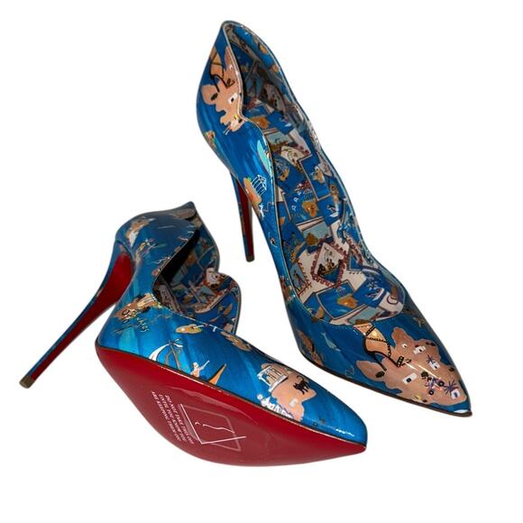 Christian Louboutin Hot Chick Odyssey Blue Multicolor Scalloped Heels Size 39 - Picture 1 of 15
